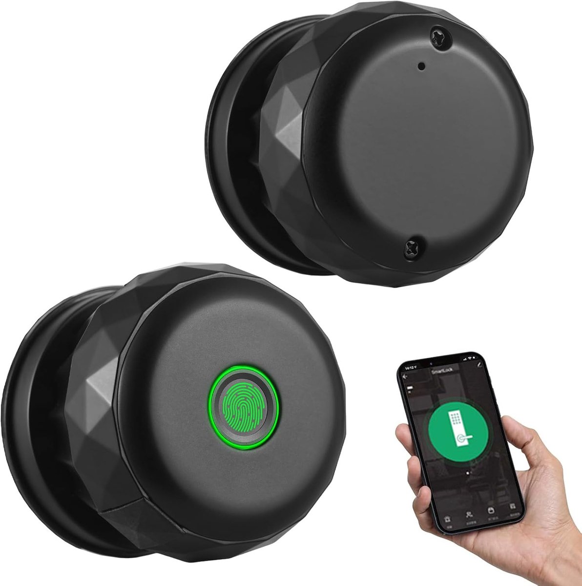SnelShoppen - Smart Lock Sleutelloze Deurslot met Vingerafdruk, BT 3-in-1 Deurslot met App, Type C Connector, Noodoplaadfunctie voor 35-55mm Deuren
