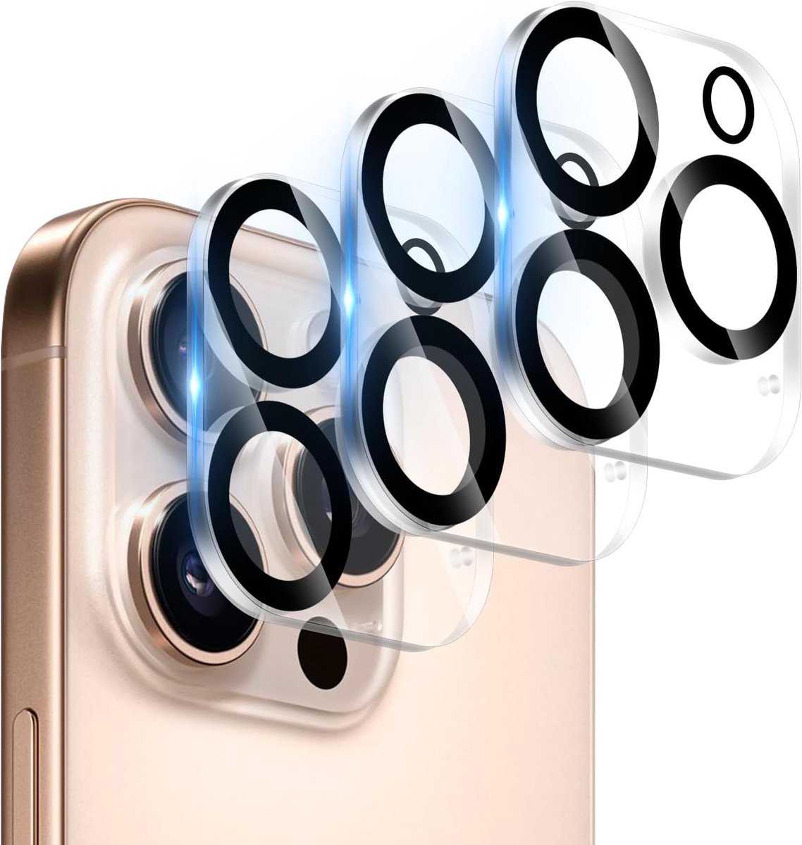 SnelShoppen - Camera Lens Protector 3 Pack voor iPhone 16 Pro & Pro Max - 9H Tempered Glass, HD Clear Anti-Scratch, Zwart Rand - Perfecte Camera Besch