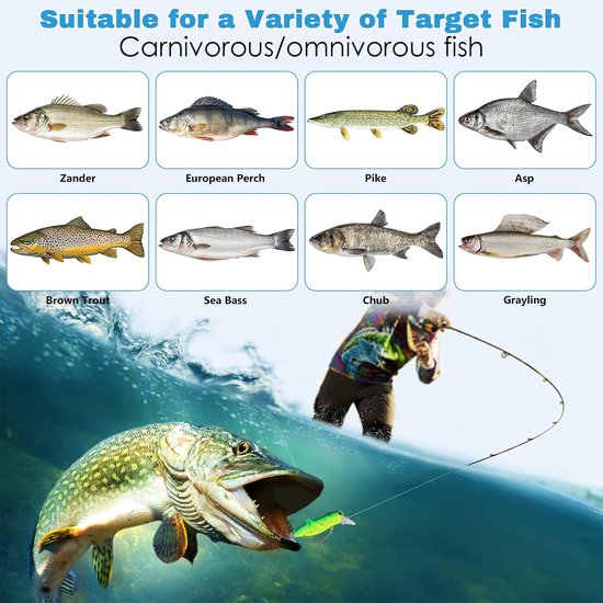 SnelShoppen - 153-delig Vissersaas Set met 29 Varianten & Lure Box, Premium Wobbler, Rubber Vissen voor Verse/Zoute Wateren, Compleet voor Beginners e — afbeelding 5
