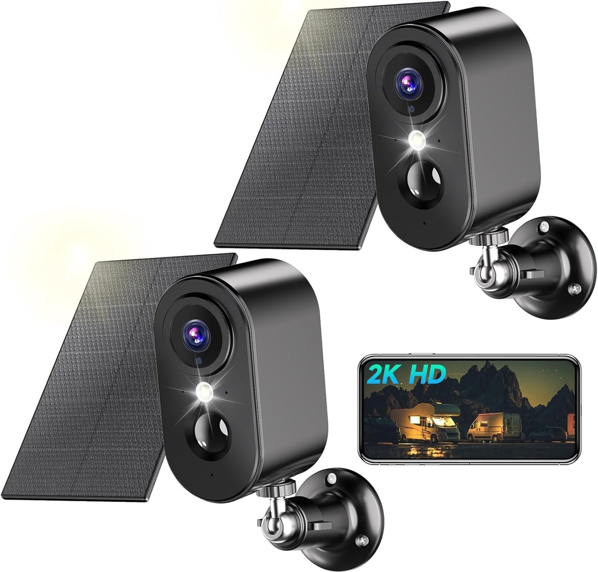 SnelShoppen - 2K WiFi Beveiligingscamera met Zonnepaneel - Draadloze Buiten Surveillance Camera met Nachtzicht, Kleur, Bewegingsdetectie, IP66, Zwart
