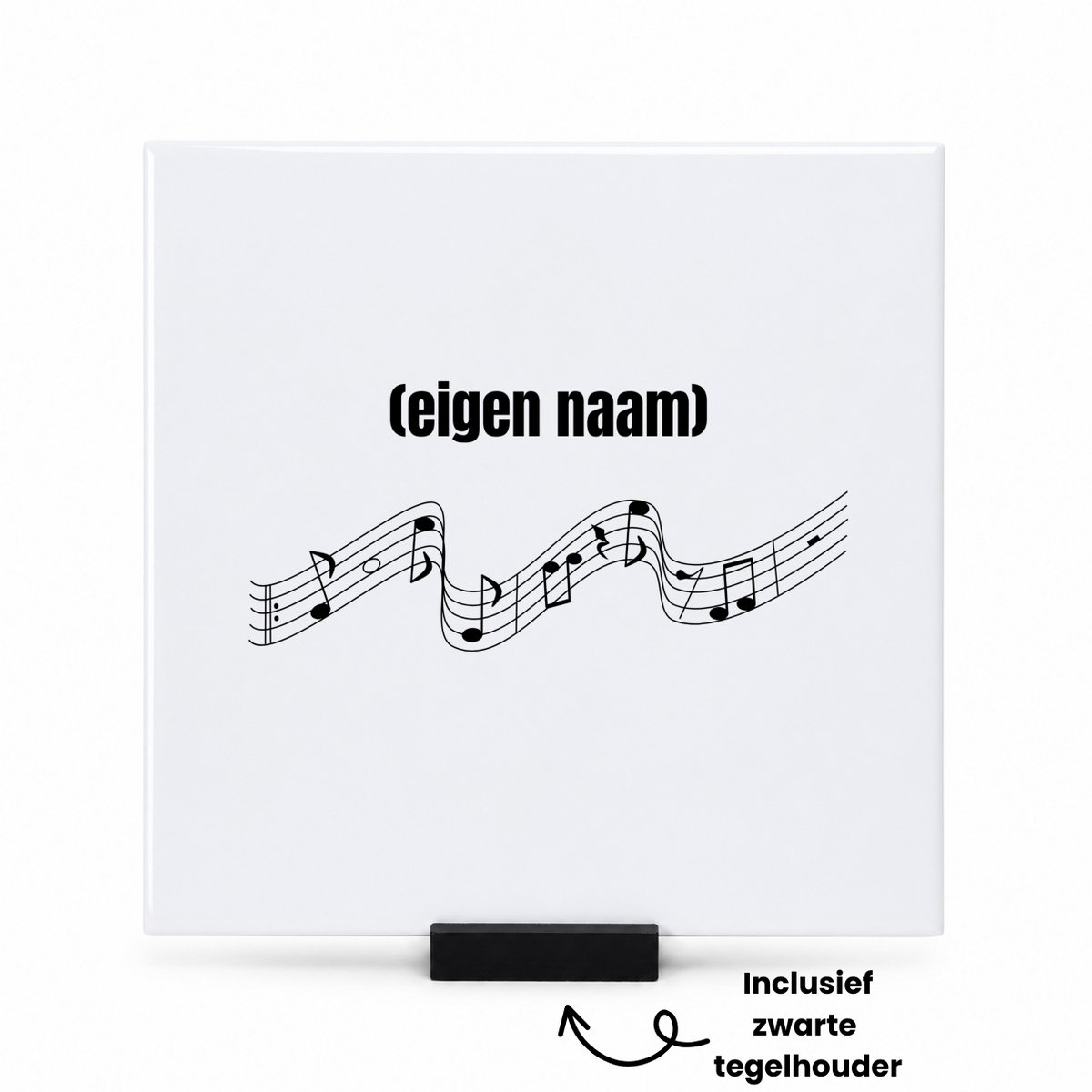 Hacebo muzieknoten met eigen naam tegeltje met tegelhouder - Muzieknoot - muziek liefhebbers - tegeltjes met tekst - iemand die houdt van muziek - verjaardag - cadeau - kado - spreuktegels - 15x15 CM Wit