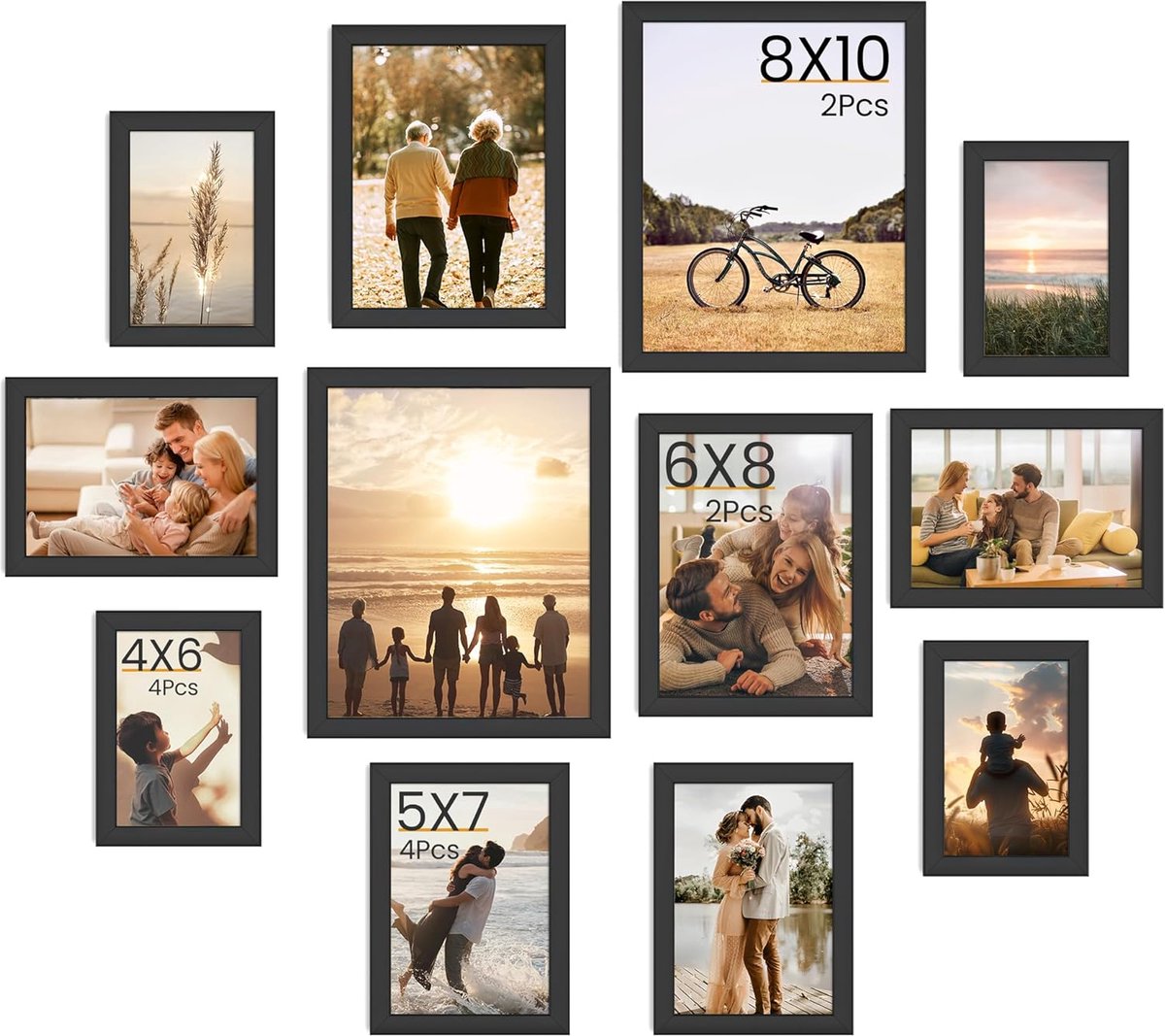 SnelShoppen - Set van 12 Foto Lijsten, Collage, Galerij, Multifunctionele Foto Frame Set voor Wanddecoratie of Tafel, Inclusief Diverse Maten en Trace