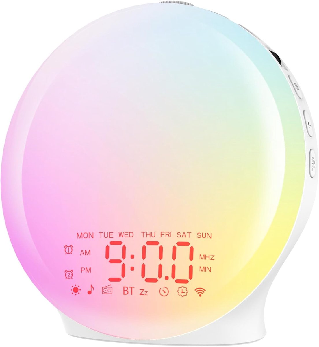 Thijox - Bluetooth Lichtwekker - Daglichtwekker met Zonsopgang Simulatie, 17 Kleurlichten, 22 Slaapgeluiden, Snooze, Twee Alarmen, UKW-radio voor Zwar