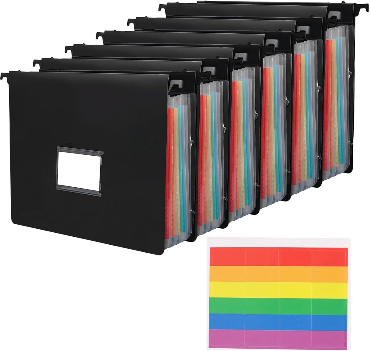 SnelShoppen - 7-Pocket Document Folder A4, Plastic Accordion, 7 Expandable Compartments, Rainbow Fan Folder voor Kantoor, Ruimtebesparend, Hangend Sys