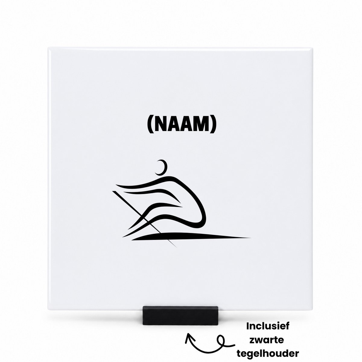 Hacebo Roeien met eigen naam tegeltje met tegelhouder - Sport - Roeiers - tegeltjes met tekst - Sport - spreuktegels - 15x15 CM Wit