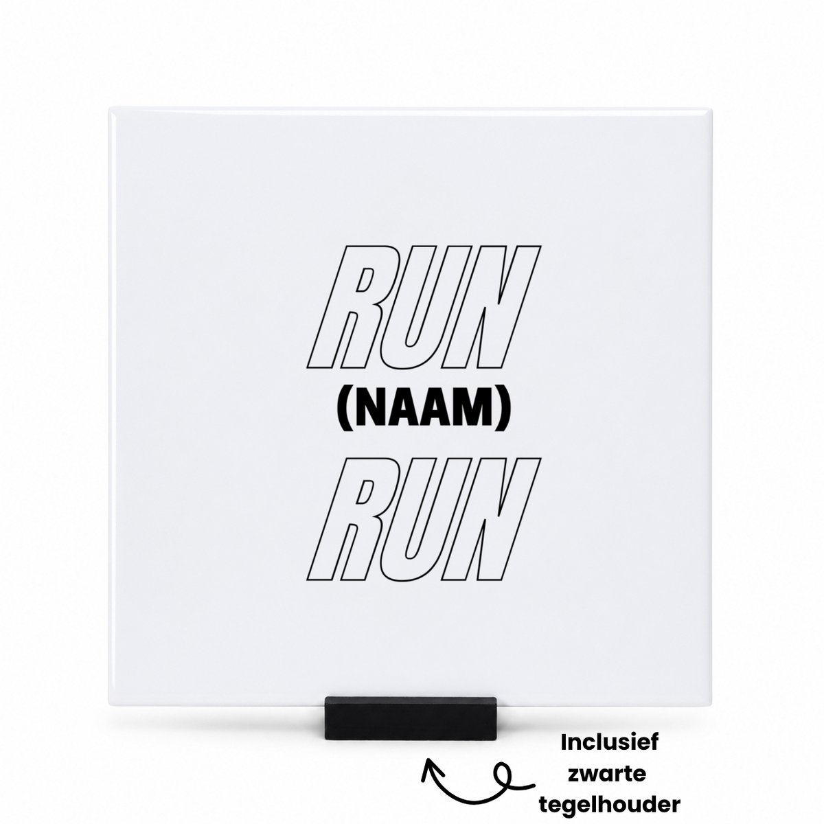 Hacebo run met eigen naam tegeltje met tegelhouder - Hardlopen - Hardloper - tegeltjes met tekst - Sport - spreuktegels - 15x15 CM Wit