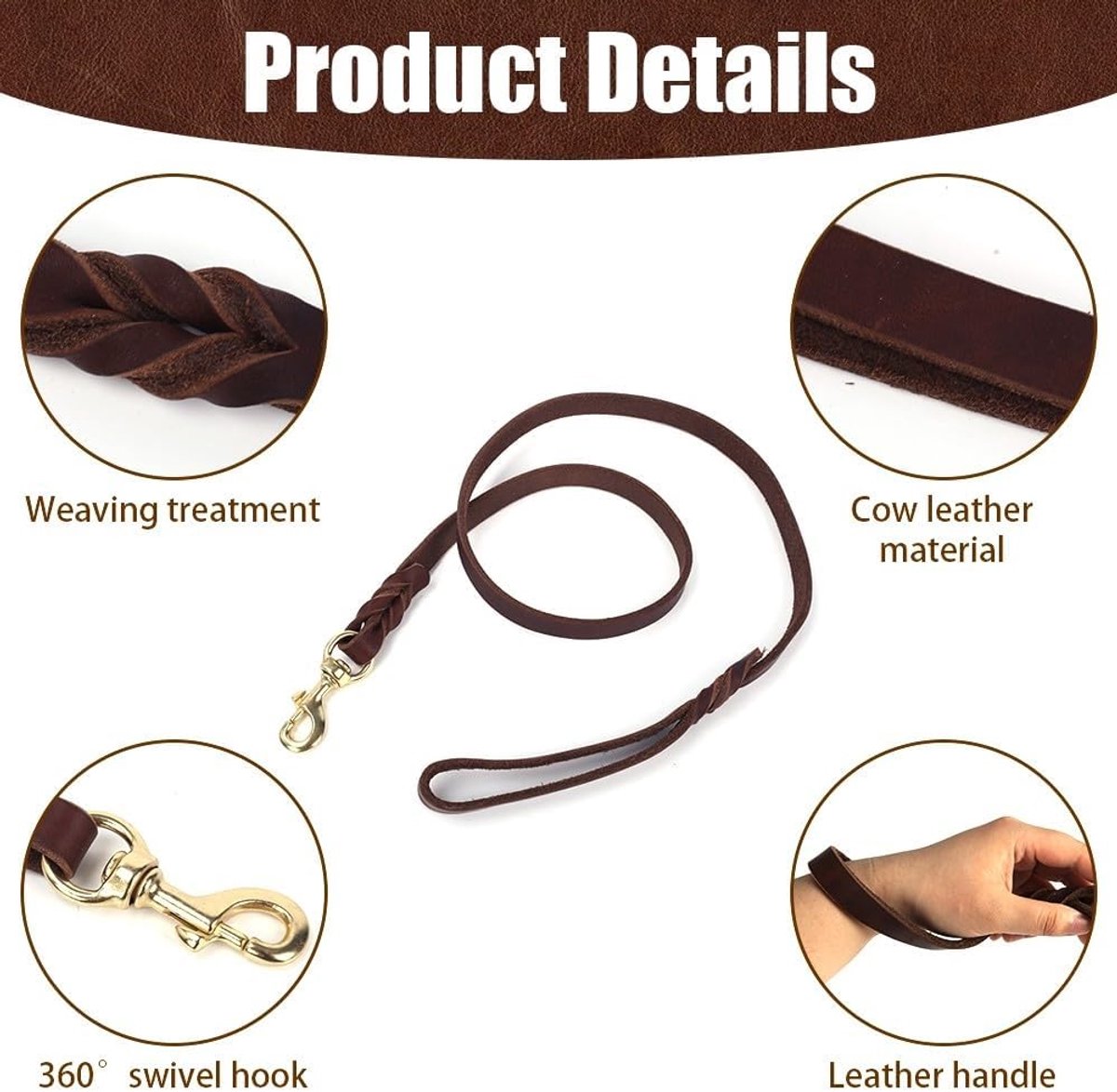 SnelShoppen - Dog Lead - Stevige Hondenlijn met Heavy Duty Sluiting - Leren Hondenriem voor Grote, Middelgrote en Kleine Rassen - Handgemaakt, Zacht H