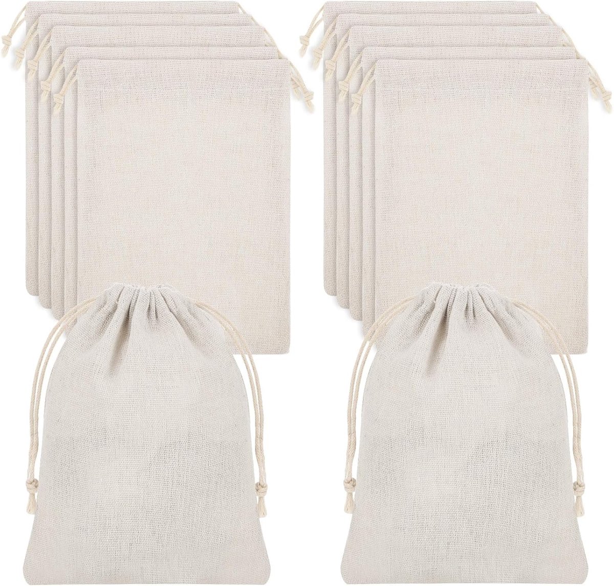 Thijox - 24 Stuks Katoenen Trekkoord Zakjes 13x18 cm - Witte Stoffen Cadeauzakjes voor Doe-Het-Zelf, Adventskalender, Kerstmis, Verjaardag, Bruiloft,