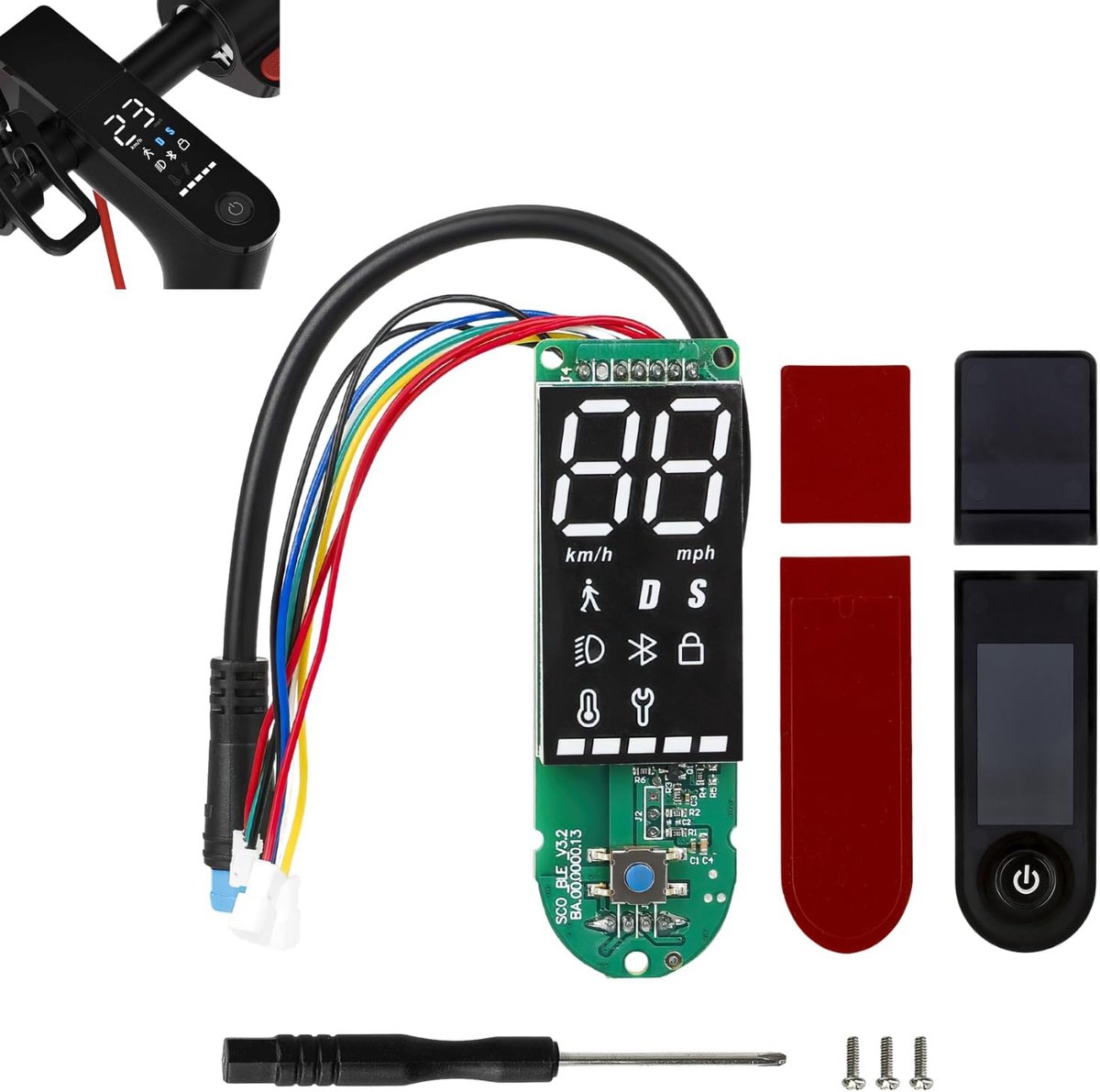 SnelShoppen - Elektrische Scooter Dashboard Printplaat voor Xiaomi Pro2, E-scooter Bluetooth Printplaat met 3 Verbindingskabels, Waterdicht Dashboard