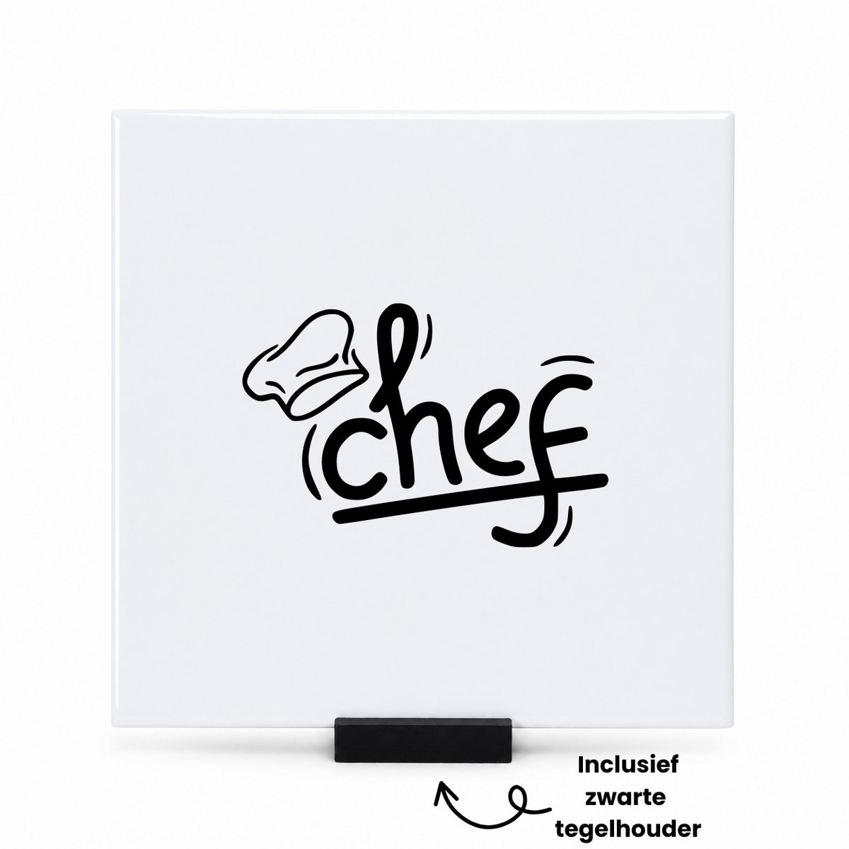Hacebo Kok tegeltje met tegelhouder - Kok - Chef - tegeltjes met tekst - Restaurant - Bakken - Koken - spreuktegels - 15x15 CM Wit