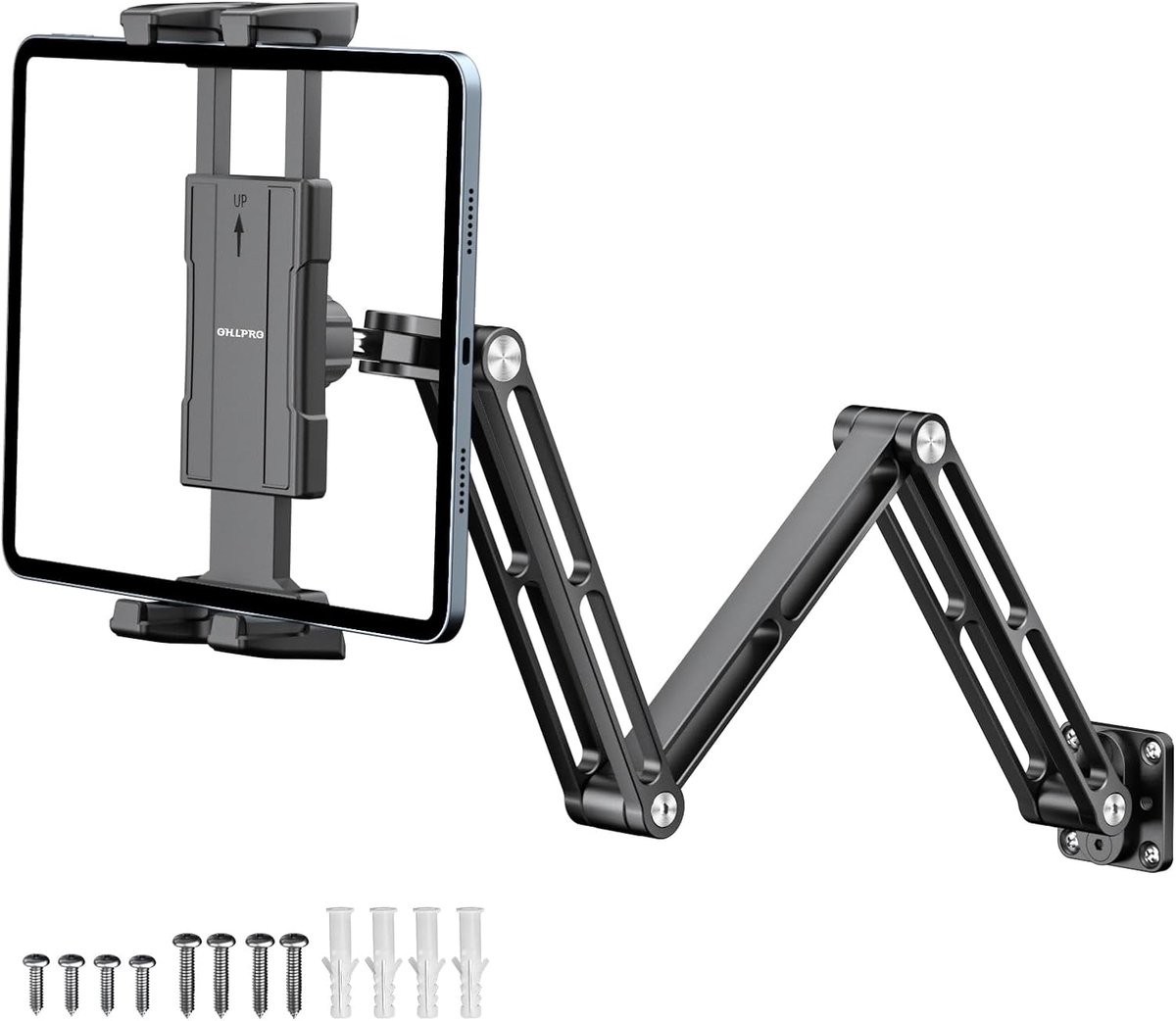 SnelShoppen - Tablet Wandhouder iPad Houder Aluminium Voor 5-13 Inch iPad Pro Mini Air Galaxy Tab S9 Kindle Switch Met 360° Draaiarm Voor Keuken Badka