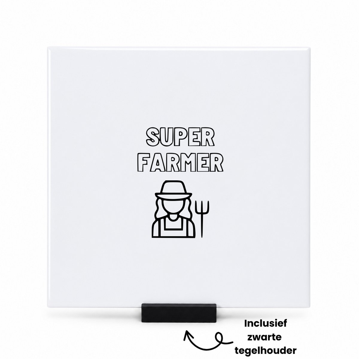 Hacebo Super farmer tegeltje met tegelhouder - Boer - Familie vrienden - tegeltjes met tekst - boerin - Cadeau - spreuktegels - 15x15 CM Wit
