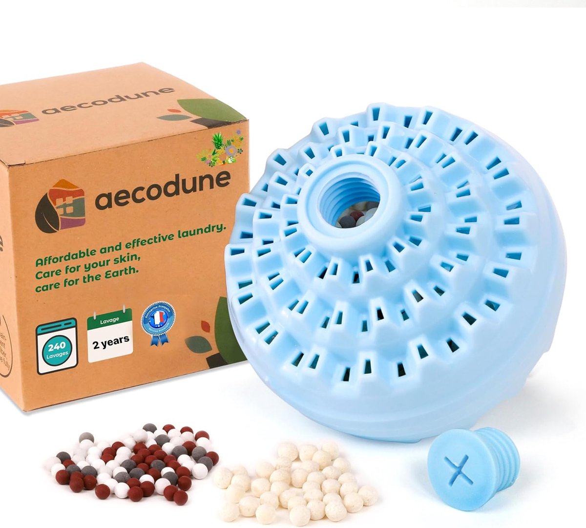 SnelShoppen - Ecologische Wasbal - 240 Wassen - Natuurlijke Waspoeder Beads - Hypoallergene Bloemengeur - Antikalk - Duurzaam en Economisch - 2 Jaar G