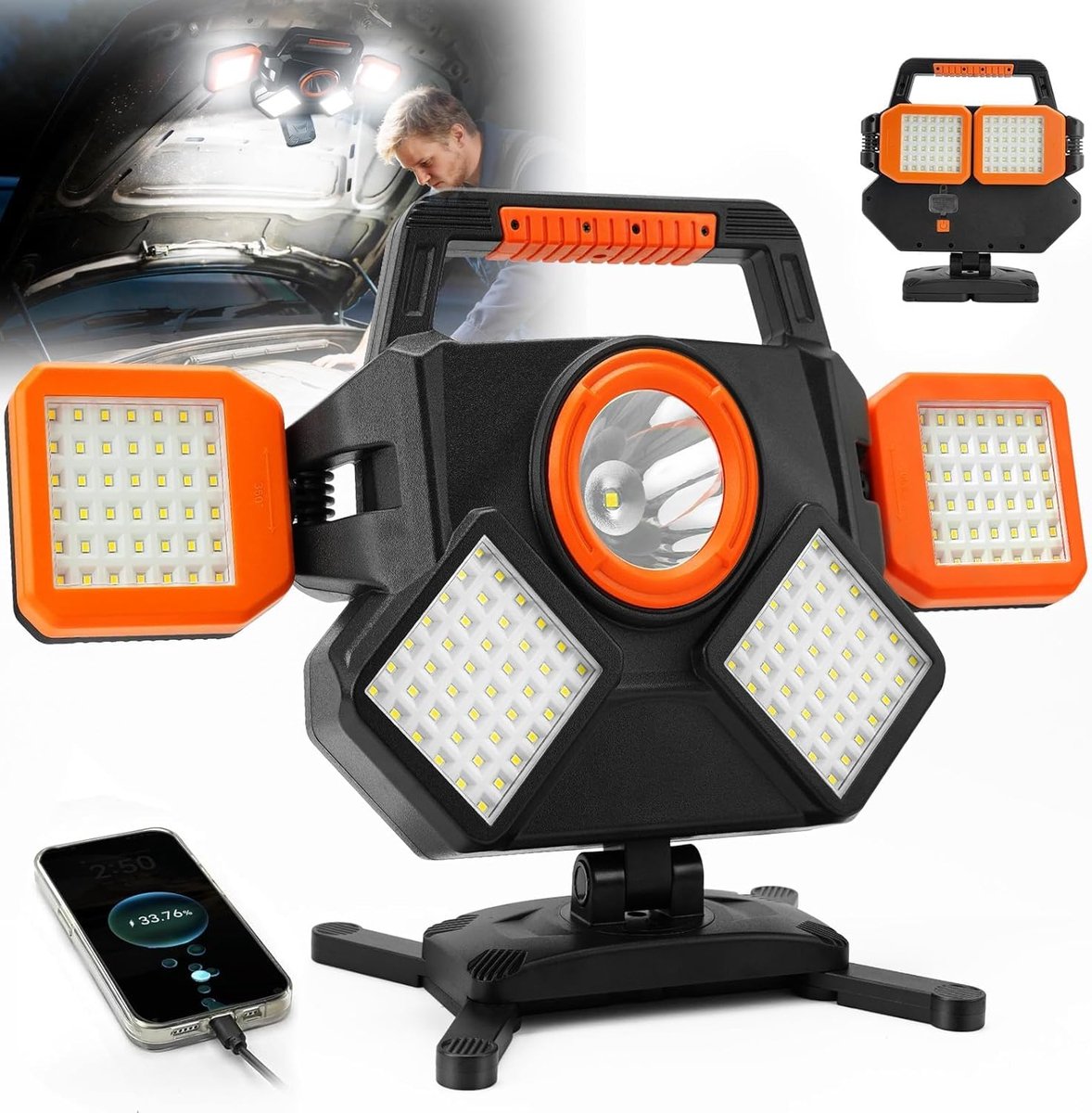 SnelShoppen - Rechargeable Work Light 5000LM - Magnetische LED Bouwlamp met 8000mAh Powerbank, 6 Lichtstanden, Waterdichte Draagbare Werkplaatslamp vo