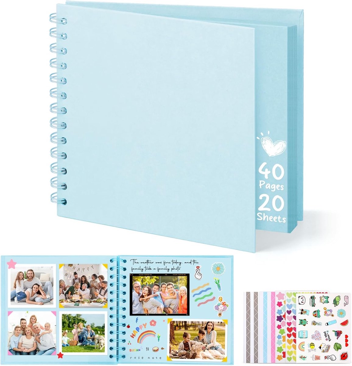 SnelShoppen - DazSpirit Scrapbook Foto Album 6 Inch, Persoonlijk DIY Herinneringen Boek, Hard Cover Blauw voor Bruiloft, Baby's en Jubilea, 20 Vellen