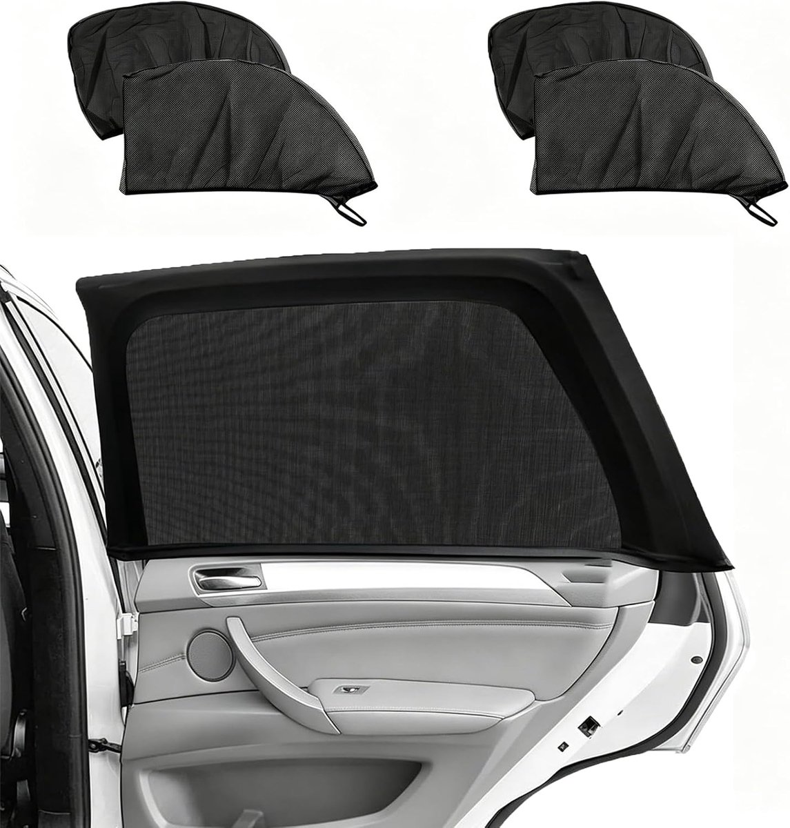 SnelShoppen - Pack van 4 Auto Raam Muggennetten Insectenbescherming Elastische Zonnevisors Voor Zijruiten Geschikt Voor Meeste Auto's, Trucks, SUV's