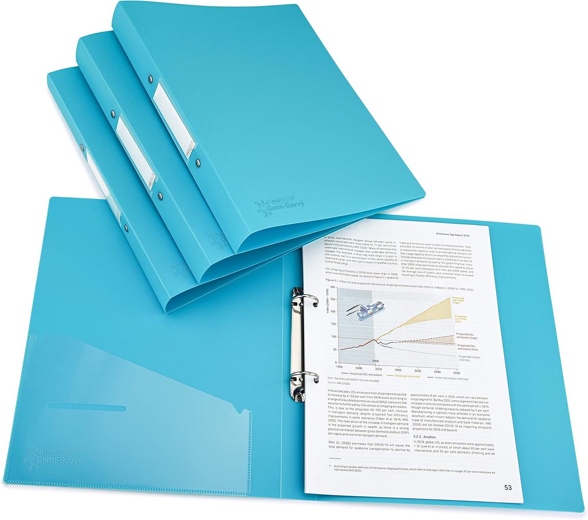 SnelShoppen - Set van 4 A4 2-Ring Binders met 35mm Rug, Antibacterieel, Aqua, Duurzaam Polypropyleen, Ideaal voor Kantoor, School en Organisatie