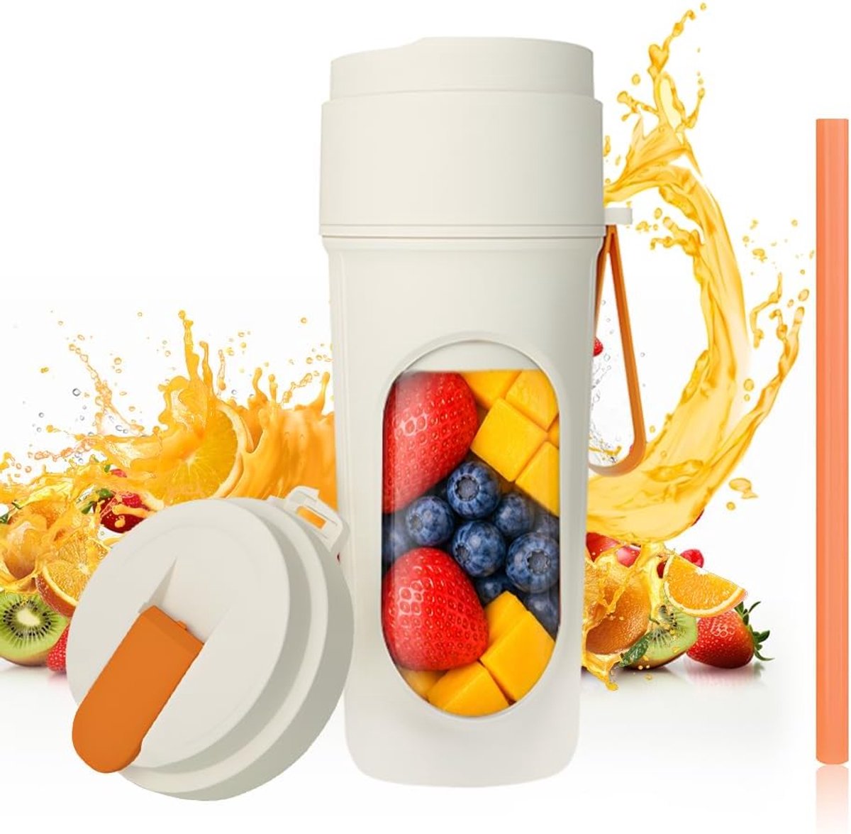 SnelShoppen - Mini Smoothie Blender 450 ml, Draagbare Blender met Travel Lid, Oplaadbare USB, 12 RVS Messen, BPA Vrij, Voor Smoothies, Sport, Kantoor,