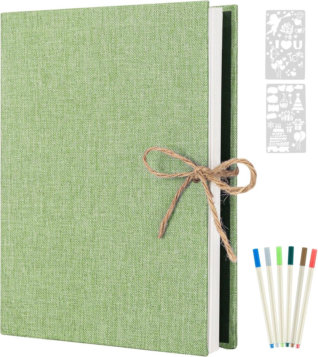 SnelShoppen - AIOR Foto Album 26x21cm, Zelfklevend, 60 Witte Pagina's, DIY Fotoboek met Linnen Kaft, Perfect voor Familiefoto's en Trouwen (Groen)