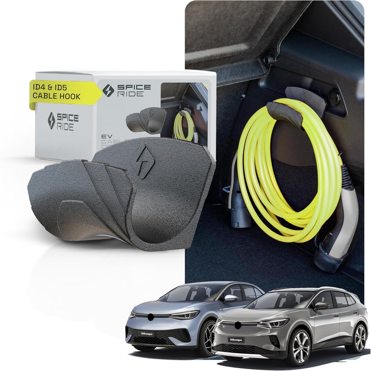 SnelShoppen - Oplossing voor Opladen - Type 2 Laadkabelhouder voor VW ID.4 en ID.5 - Ruimtebesparend, Stevig, Perfecte Pasvorm, Ideaal voor Kofferbak