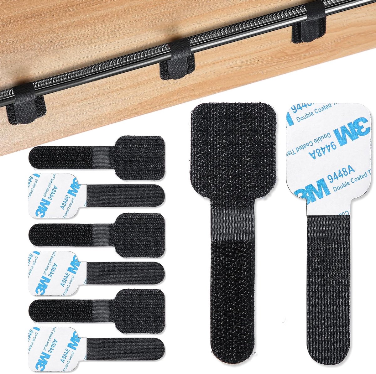 SnelShoppen - 60pcs Zelfklevende Kabelbinders, Kabelorganizer, Zwarte Nylon Kabelclips voor Kabelbeheer, Desk Organizer voor Thuis en Kantoor