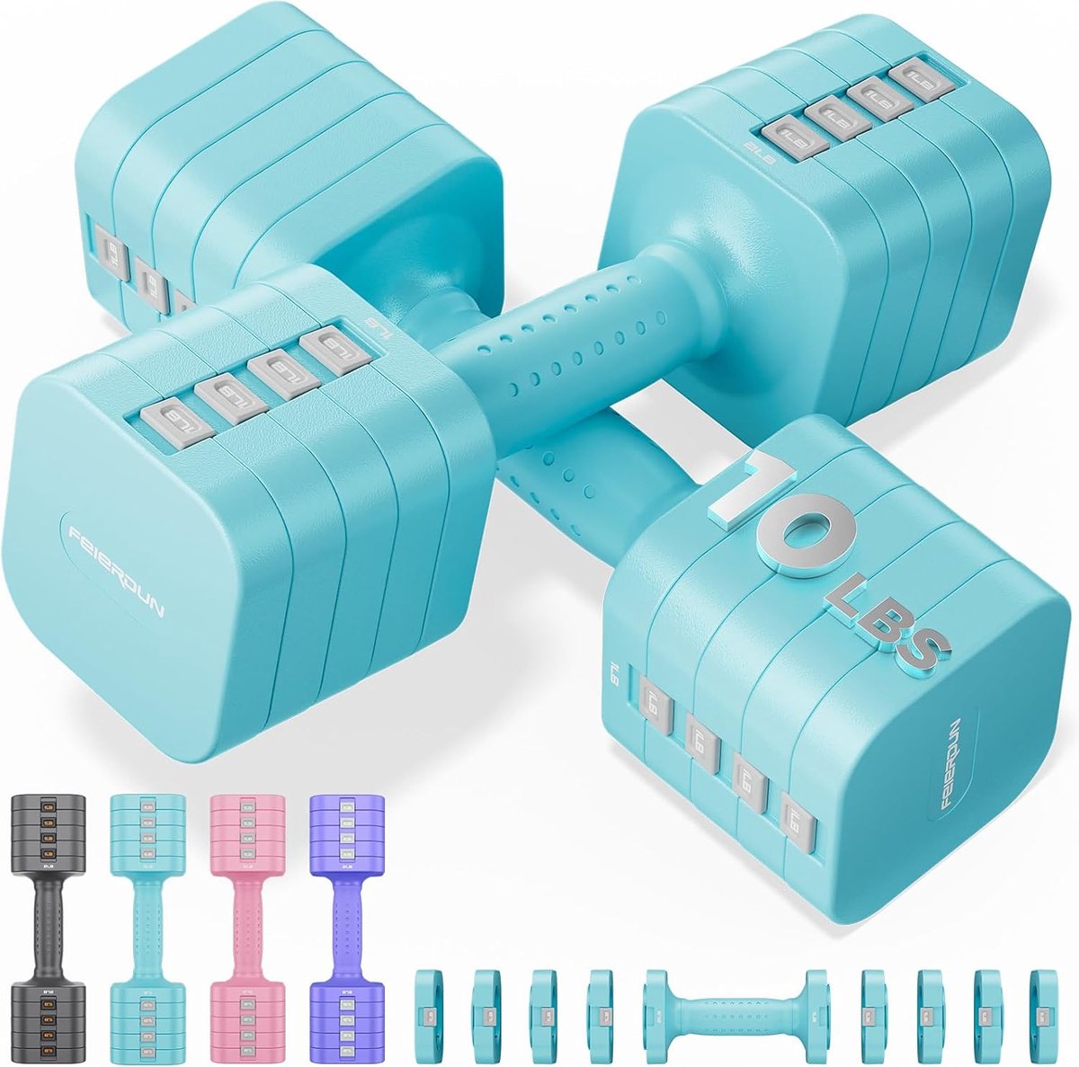 SnelShoppen - Verstelbare Dumbbell Set van 2 - 5 Gewichten in 1 - Voor Vrouwen - Thuis Gym - Dubbele Vergrendeling - Handgewichten 2/4/6/8/4.5kg - Ide