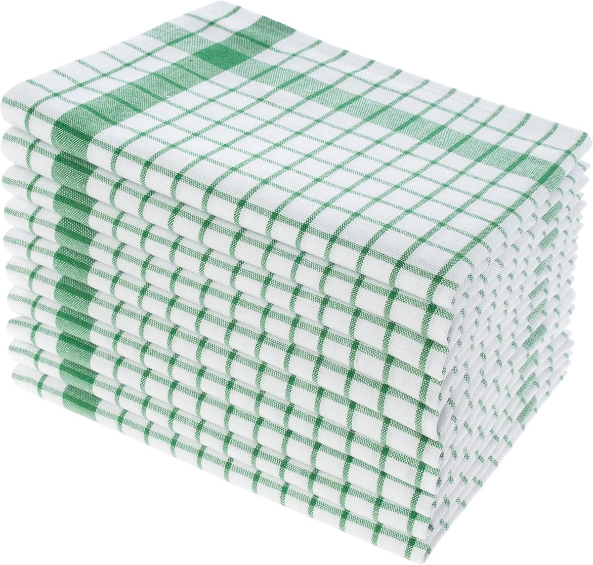 SnelShoppen - Set van 10 Absorberende Keukenhanddoeken - 100% Katoen, Lintvrij, Premium Kwaliteit, Groene Theedoeken, Ideaal voor Keuken en Huishoudel