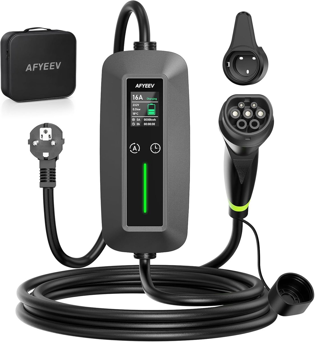 SnelShoppen - 6M EV Charger Type 2 3.68kW 6-16A, Elektrische Auto Oplader, Draagbare Type 2 Schuko EV Lader met Digitaal Display voor Thuis en Reizen