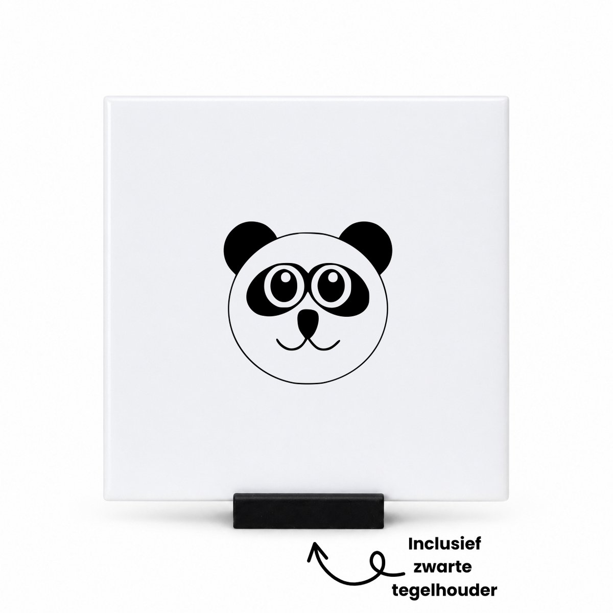 Hacebo Panda tegeltje met tegelhouder - Panda - Panda liefhebber - tegeltjes met tekst - Panda speelgoed - Cadeau - Dieren - spreuktegels - 10.8x10.8 CM Wit