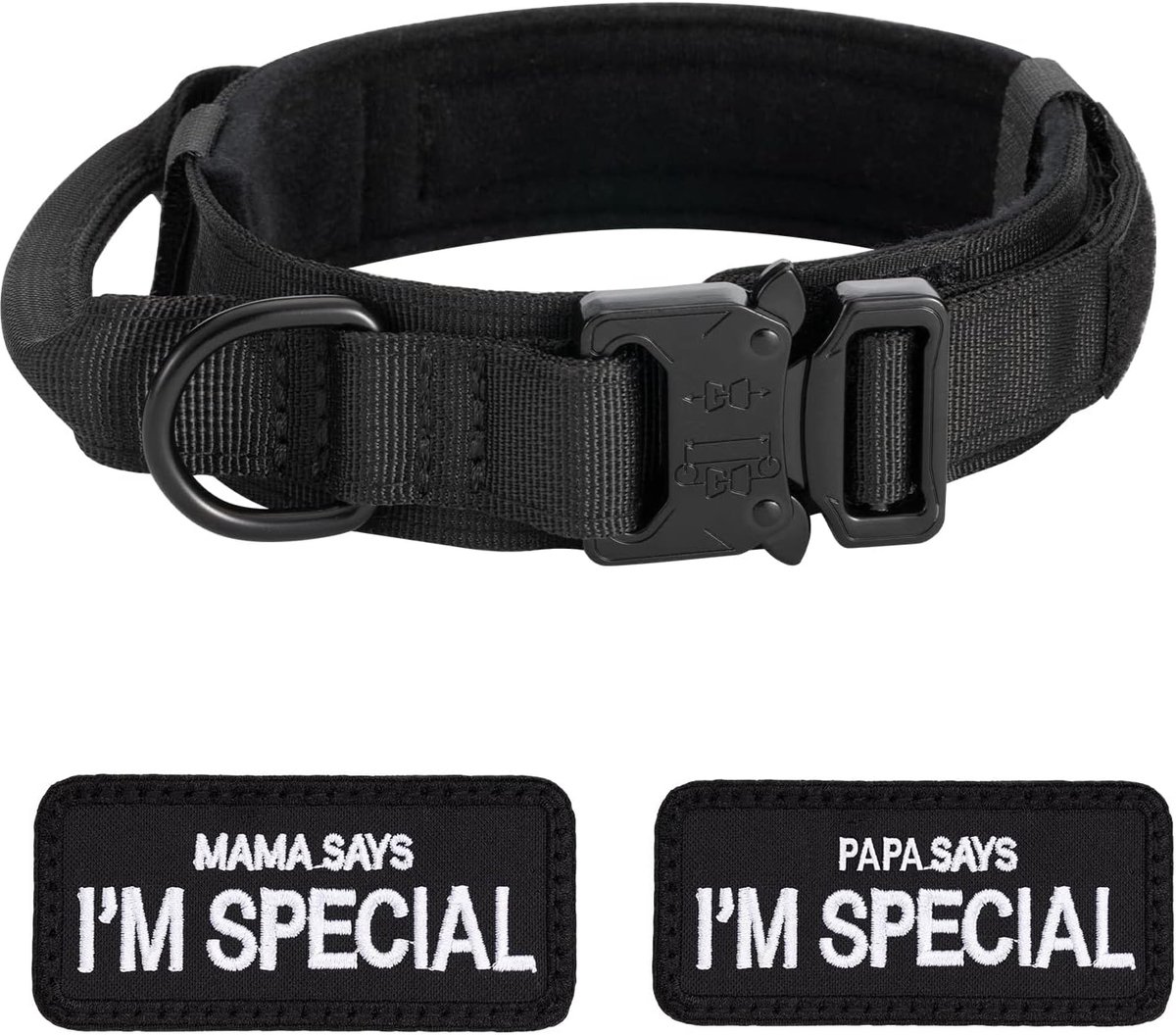 SnelShoppen - Verstelbare Hondenhalsband met Controlehandvat - Tactische Nylon, Gevoerde Hondenhalsband, Metaalgesp, Voor Middelgrote en Grote Honden,