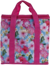 Koeltas hibiscus bloemen print roze 16 liter - Koeltassen voor onderweg/op het strand