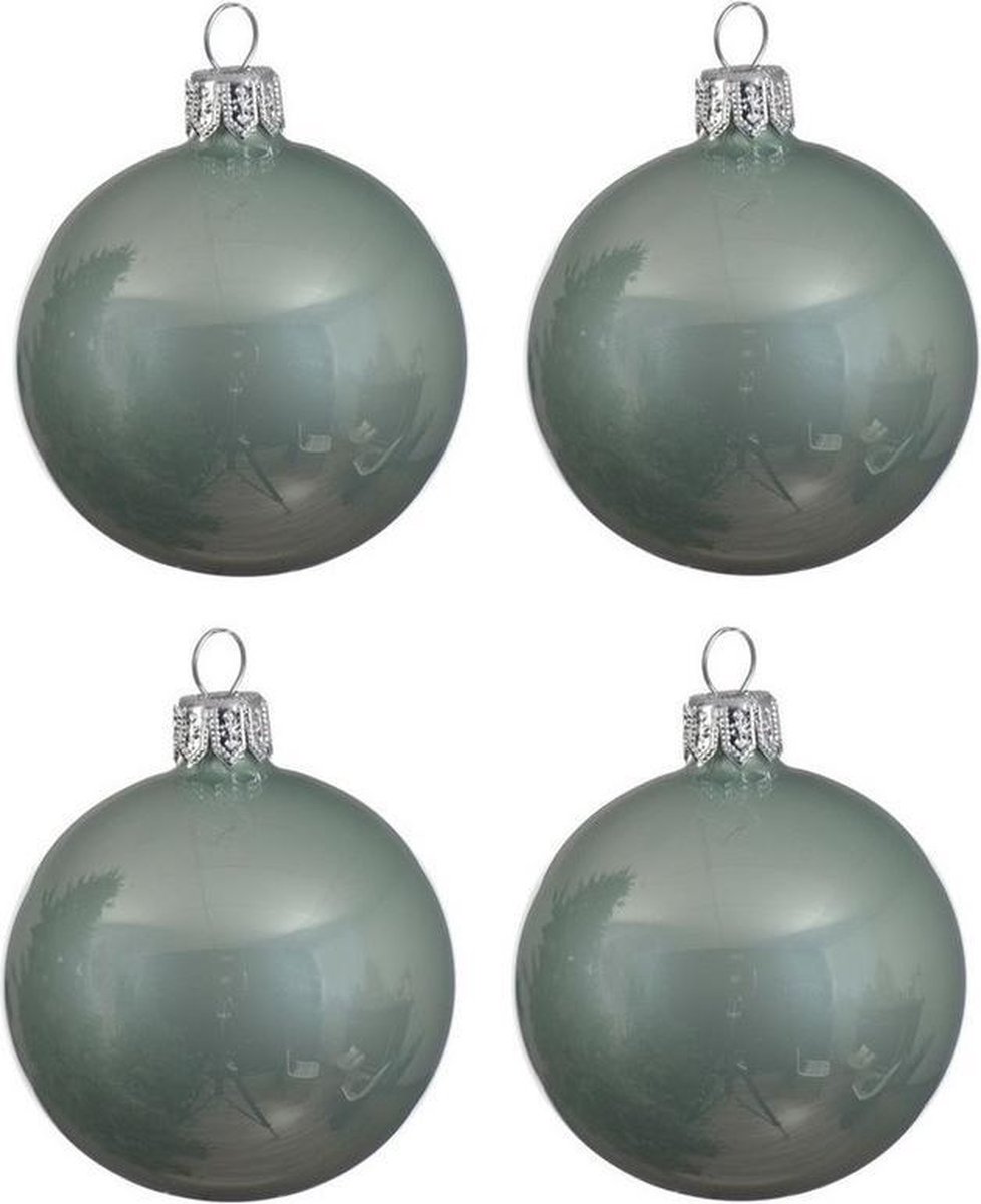 4x Mintgroene glazen kerstballen 10 cm Glans/glanzende