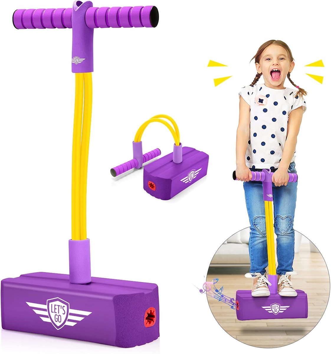 SnelShoppen - Jumping Stick voor Kinderen 3-12 Jaar, Sensory Toy, Tuin Speelgoed, Paarse Trampoline met Geluid, Buiten Activiteit voor Jongens en Meis