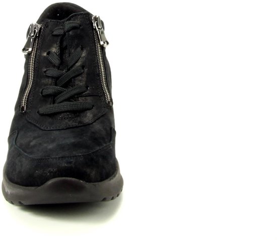 Zwarte veterboot met ritsen, veters en plateauzool.