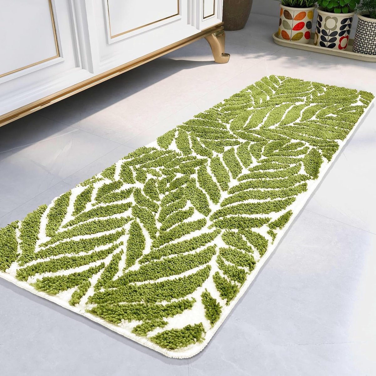 SnelShoppen - Grass Green Leaf Badloper Antislip Machinewasbaar Badkamerdecor Waterabsorberende Tapijten voor Wastafel, Bad en Douche - Bladontwerp 45