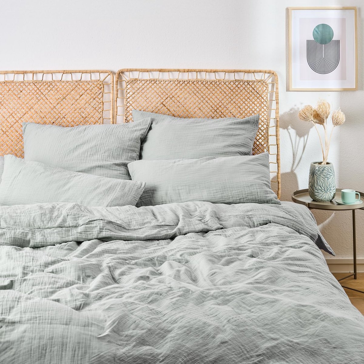SnelShoppen - Muslin Dekbedovertrek 135x200 cm - OEKO-TEX Katoen - Zomer Bedlinnen Blauw - Inclusief Kussenhoes 40x80 - Veilig en Comfortabel