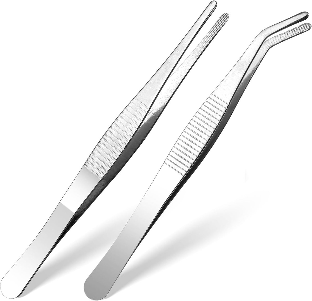SnelShoppen - Curved en Straight Tweezers Set van 2 - 14 cm RVS, Puntige, Niet-Slip, Lange Stubs, Universele, Gehoekte en Rechte Pincetten voor Elektr