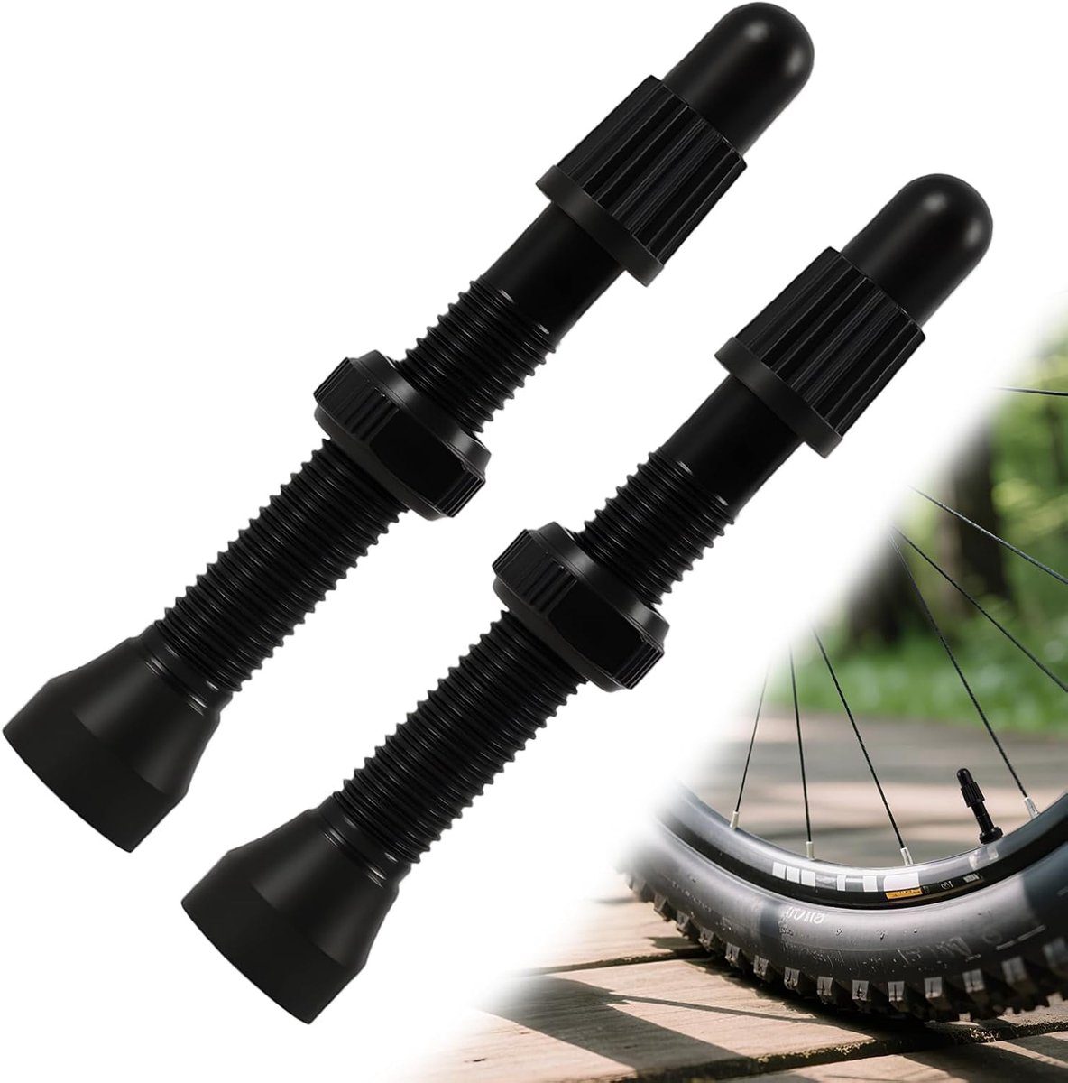 SnelShoppen - Pack van 2 Tubeless 40 mm Aluminium Ventielen voor Fietsen - Compatibel met Tubeless Banden, Ideaal voor Fietsen, Unisex, Met Plastic Ka