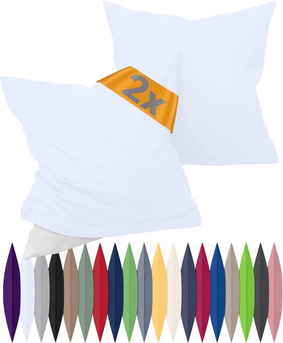 SnelShoppen - Renforce Kussenslopen Set van 2 - 100% Katoen - 40 x 15 cm - Wit - Ademend, Temperatuurregulerend, Duurzaam, Met Verborgen Ritssluiting