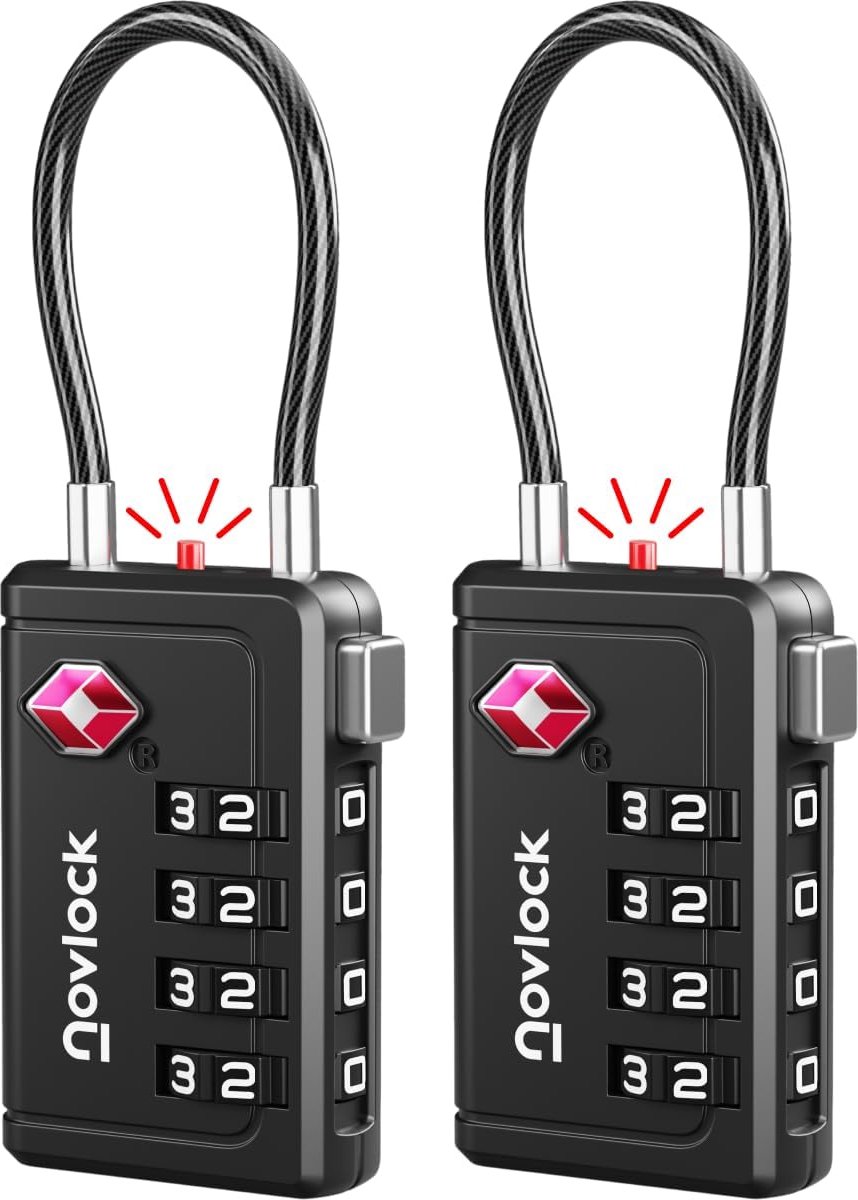 SnelShoppen - TSA Slot met Controle Indicator – 4-cijferige Digitale Slot voor Reizen, Koffers, Rugzakken & Cabin Bagage – Luggage Locks, 2-Pack Zwart