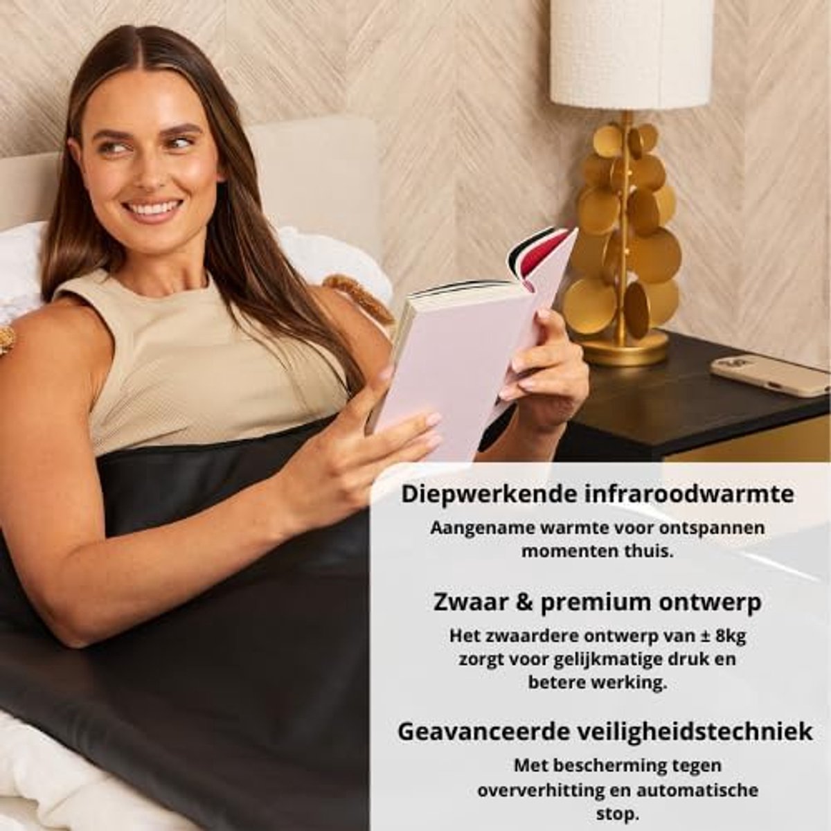 SnelShoppen - Infrared Sauna Blanket 180x80cm, PU Lederen Warmte Deken met Afstandsbediening, Temperatuur Instelbaar 30-80°C, 560W voor Ontspanning en