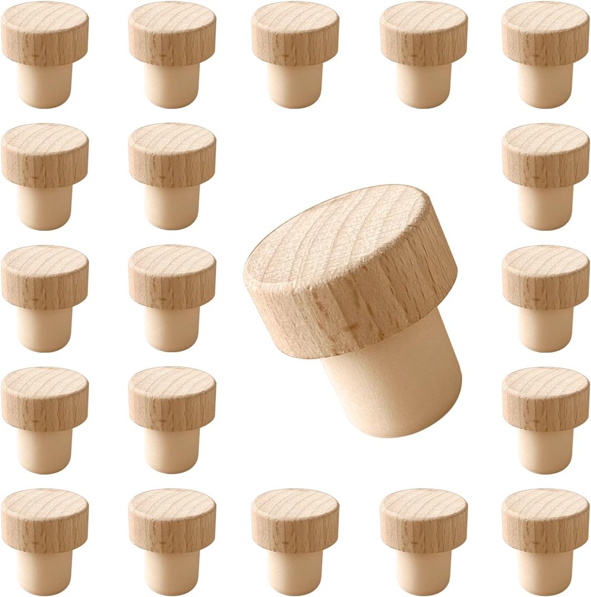 SnelShoppen - 20 Stuks T-vormige Houten Wijnkurken, Herbruikbare Kurken voor Wijnflessen, Liqueur, Whisky, Perfecte Luchtdichte Sluiting voor Langduri