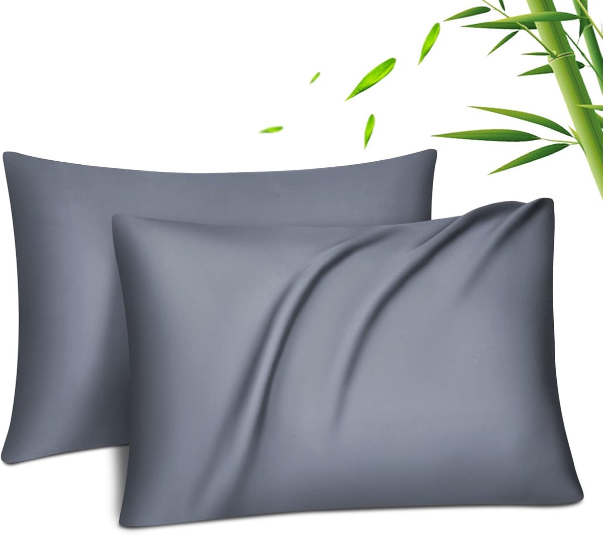 SnelShoppen - Set van 2 Bamboe Kussenslopen 40x60cm - Zacht, Koelend en Ademend Lyocell Bamboevezel met Verborgen Rits - Grijs