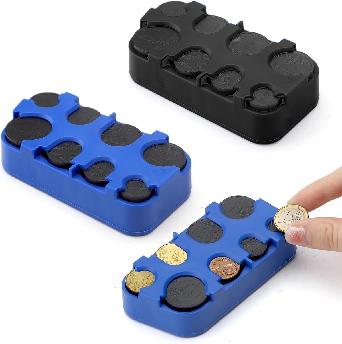 SnelShoppen - 2x Euro Muntopslag, Coin Collector met Snelle Bevestiging, Coin Box voor Wijzigingen, Muntdispenser & Organiser met 8 Compartimenten