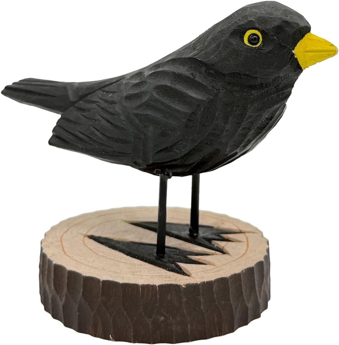 SnelShoppen - Decoratieve Houten Vogel Zwarte Merel - Handgemaakt van Linde Hout - 11 x 12 cm - Natuurlijke Kleur - Perfect voor Kinderen en als Cadea