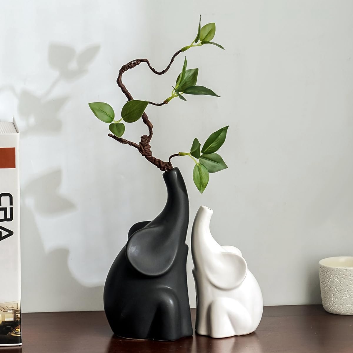 SnelShoppen - Handgemaakte Olifanten Beeld - Moderne Keramische Decoratie - Geluks Olifant met Bloem - Voor Boekenkast, Woonkamer, Kantoor - Perfecte