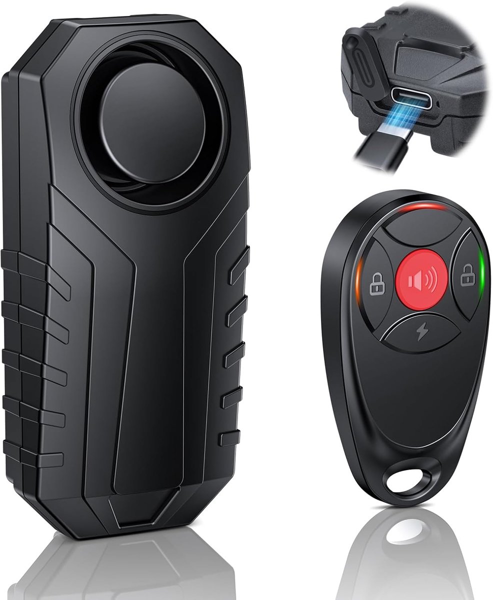 SnelShoppen - Oplaadbare Motor Anti-diefstal Alarm met Afstandsbediening - Fietsalarm met Bewegingsdetectie, IP65 Waterdicht, 113 dB Super Luid - Fiet