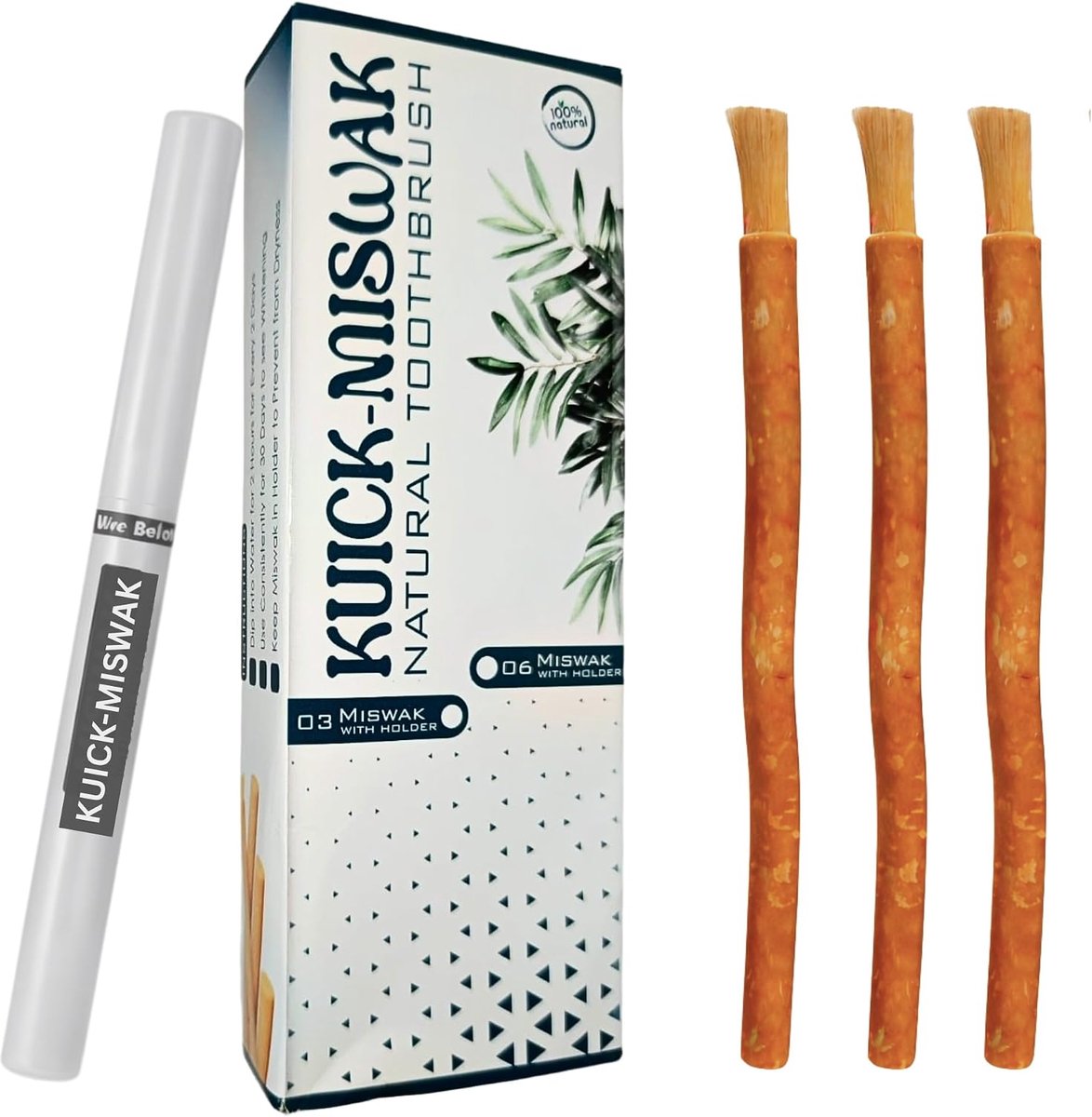 SnelShoppen - KUCIK-MISWAK Sticks | 3 Biologische Siwak Sticks met Houder | Kauwbare Tandenborstel voor Wittere Tanden en Frisse Adem | Milieuvriendel