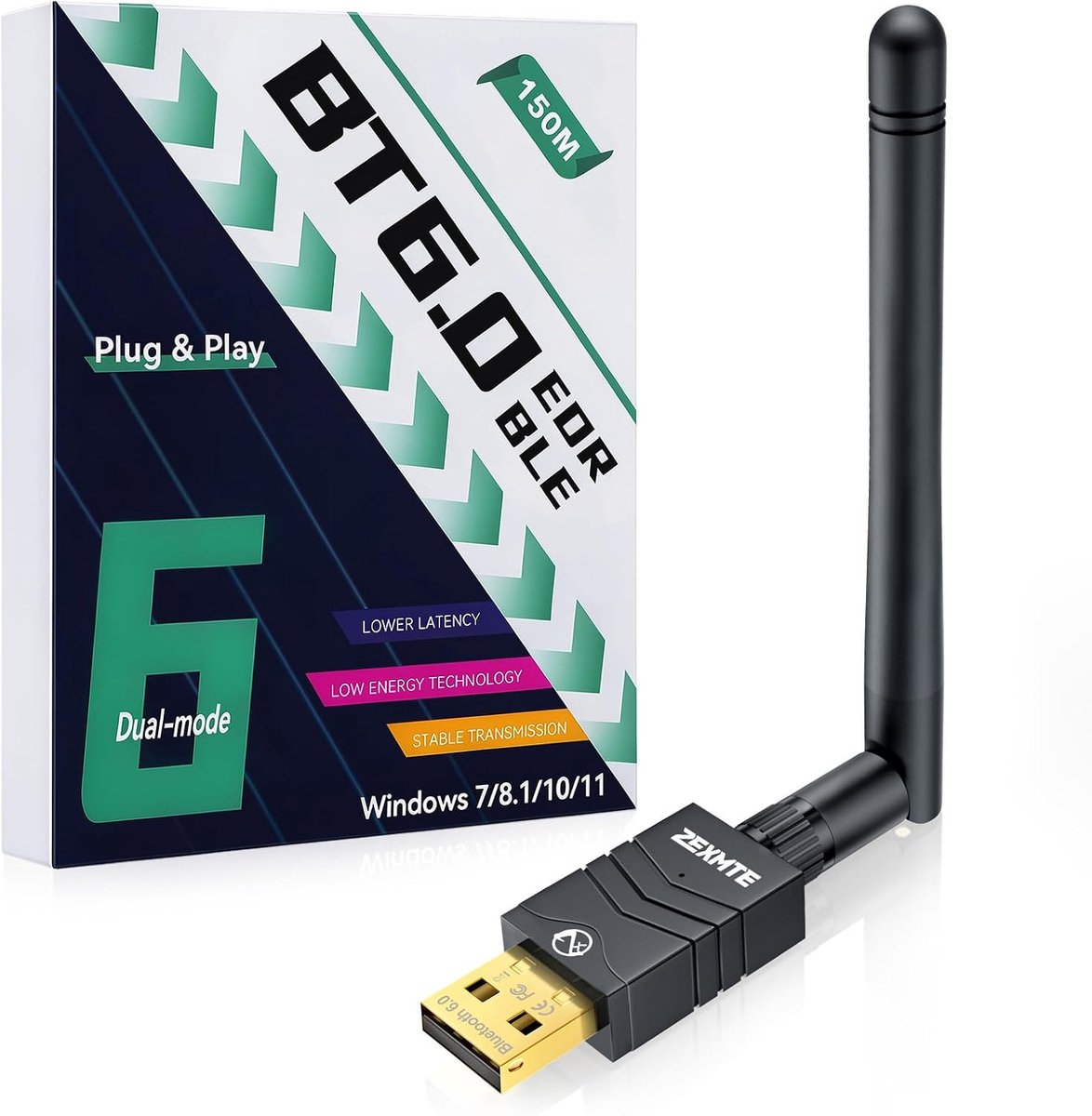 SnelShoppen - Bluetooth Adapter voor PC USB 5.4 met Lange Bereik, Hoogwaardige Antenne, Plug & Play voor Windows 11/10/8.1/7, 492FT/150M