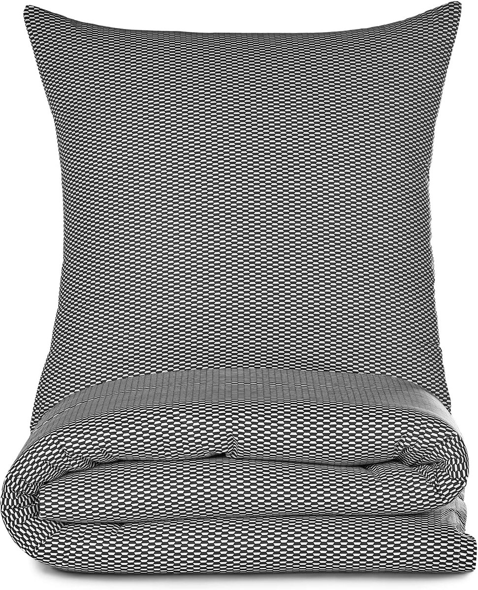 SnelShoppen - Renforcé Bedlinnen Set 200 x 220 cm met 2 Kussenslopen 80 x 80 cm - 100% Katoen, Zacht, Ademend, Zwart Diamanten - Ideaal voor Alle Seiz
